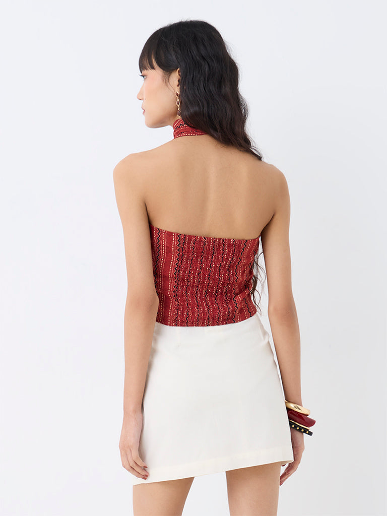 Bombay Paisley Red Printed Scarf Detail Top