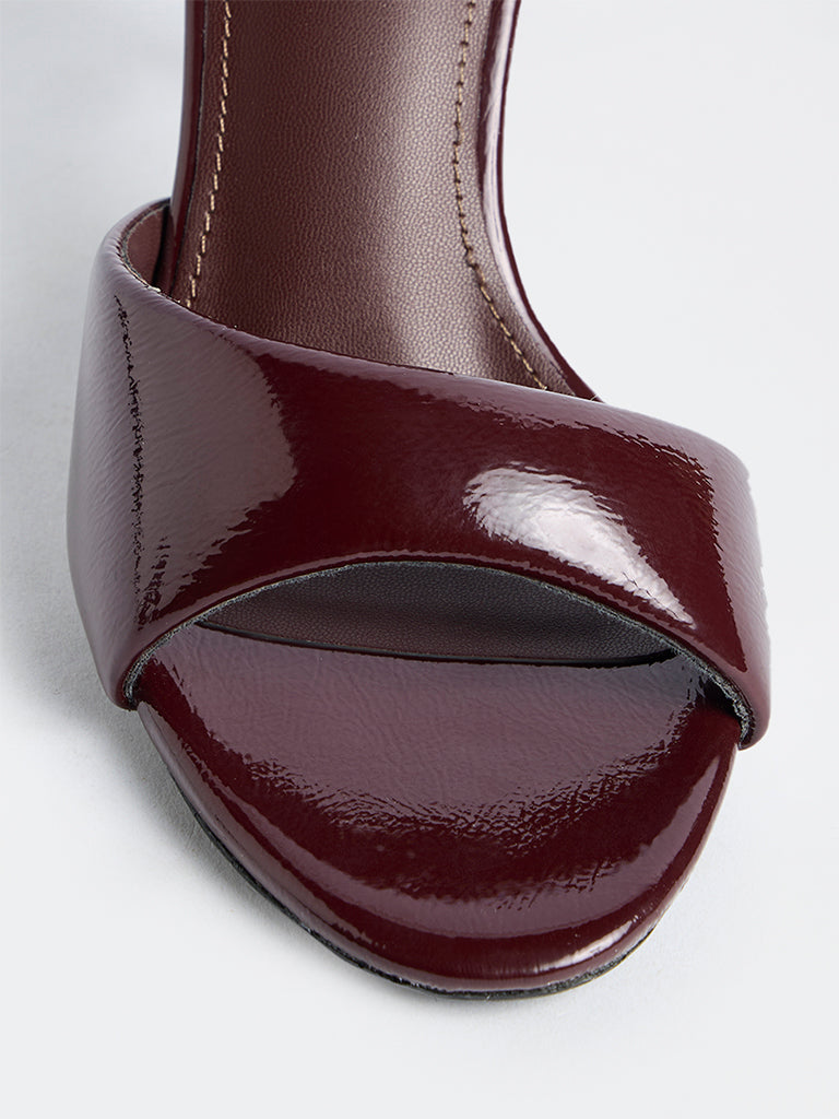 LUNA BLU Burgundy Puff-Strap Stiletto Heel Mules
