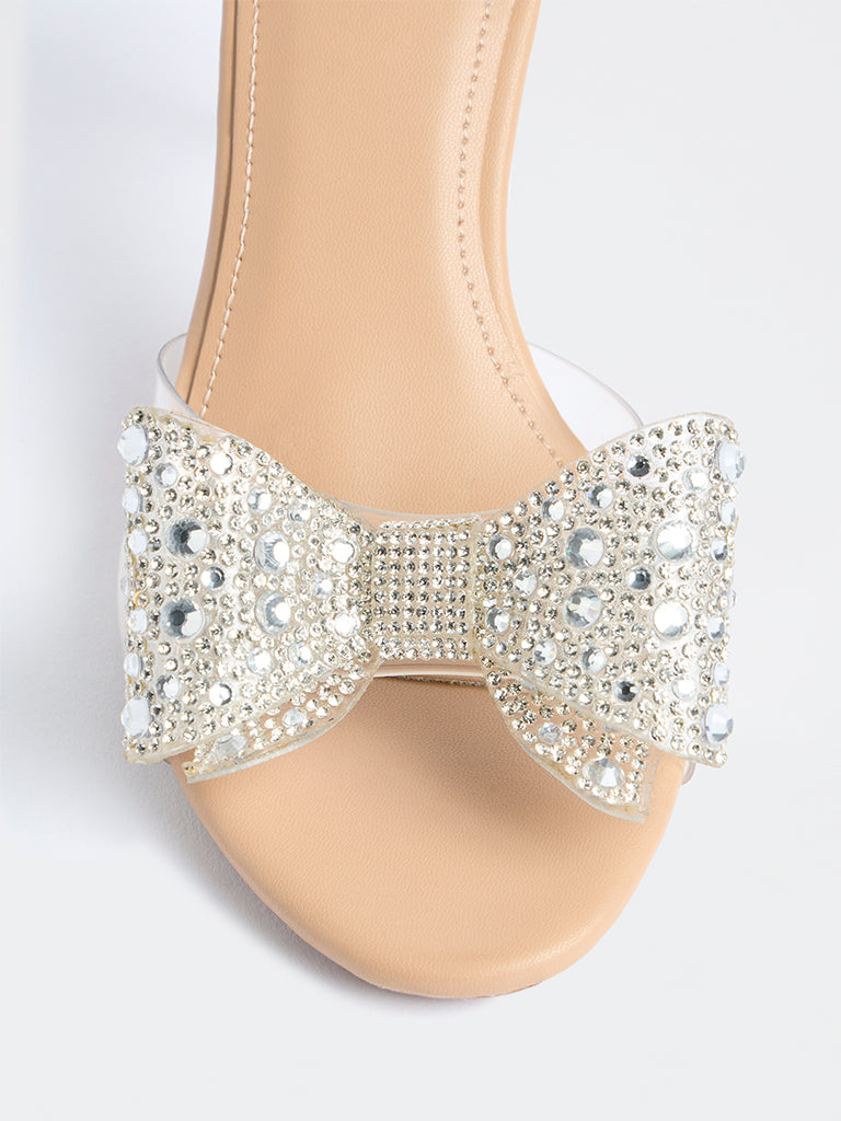 LUNA BLU Silver Bow Heel Sandals