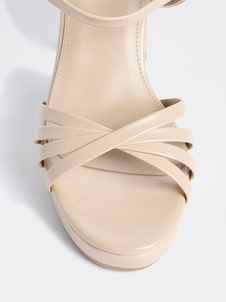 LUNA BLU Light Beige Multi-Strap Block Heel Sandals