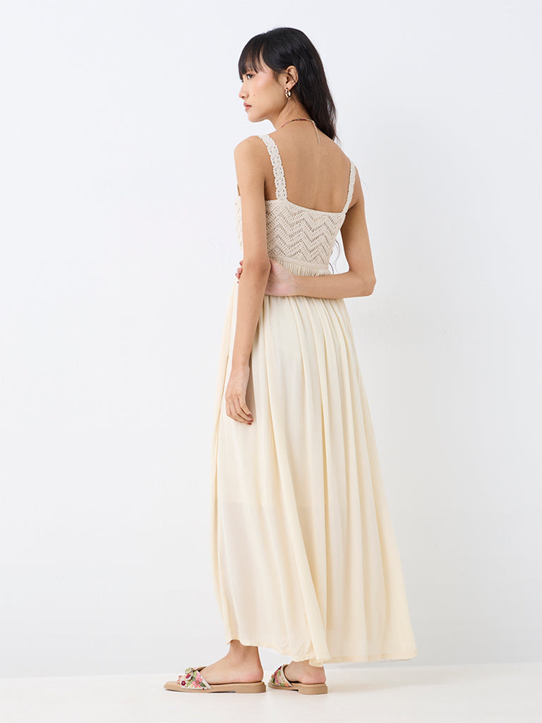 Bombay Paisley Off-White Crochet Embroidered Empire Line Dress
