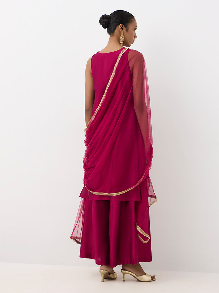 Vark Magenta Foliage Embroidered A-Line Ethnic Set