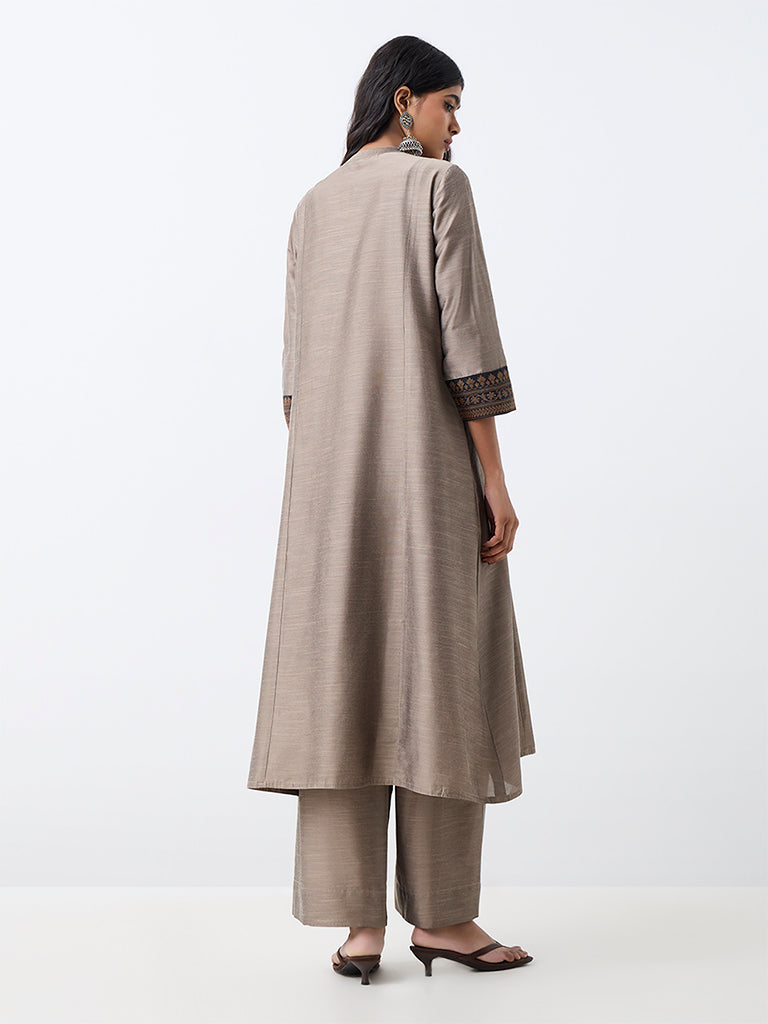 Utsa Grey Panelled Fit-and-Flare Kurta