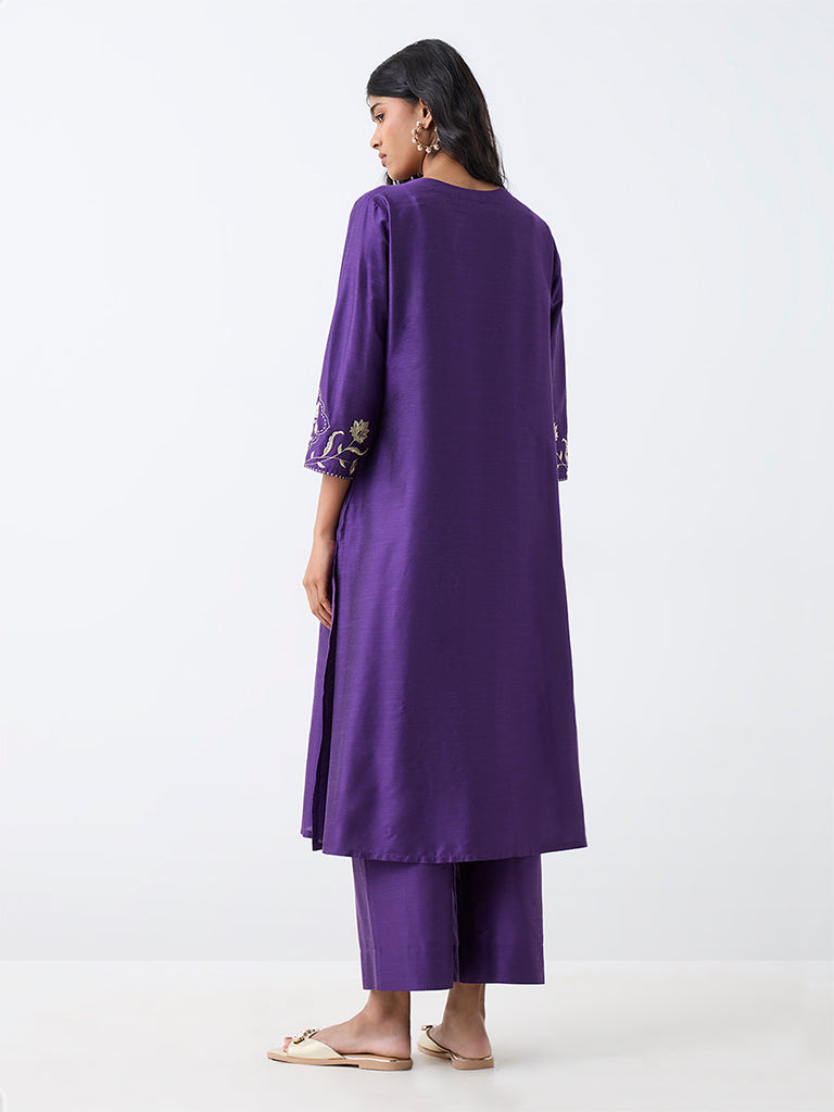 Utsa Violet Floral Embroidered A-Line Kurta
