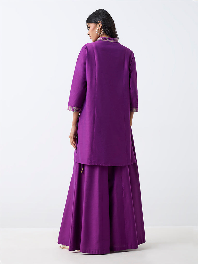 Utsa Purple Floral Embroidered A-Line Kurta