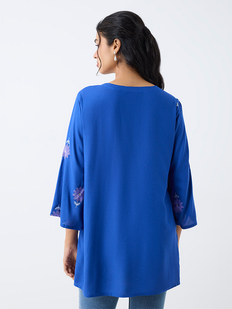 Utsa Blue Floral Embroidered Tunic