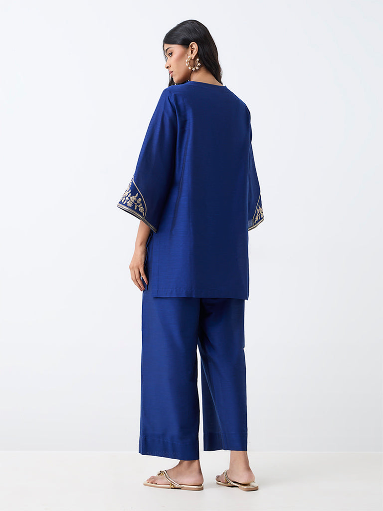 Utsa Dark Blue Floral Embroidered Kurti