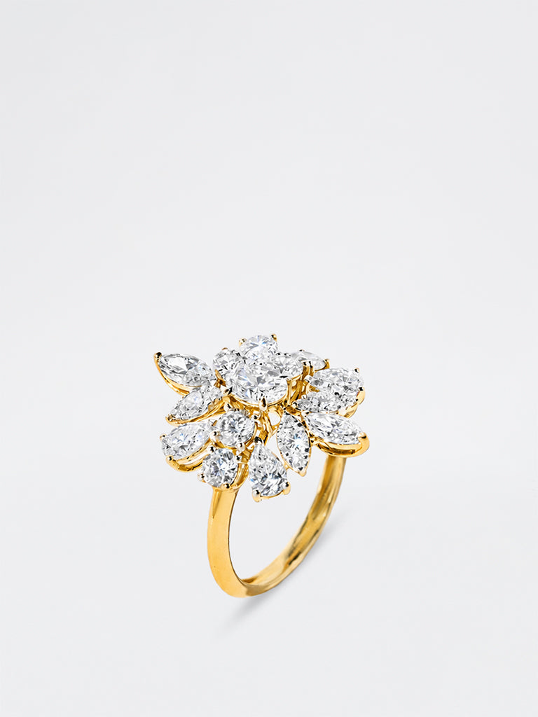 Gold Floral Cluster Lab Diamond Cocktail Ring