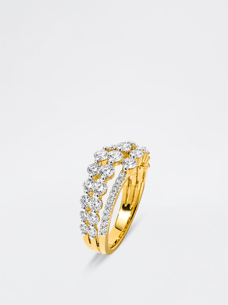 Gold Lab Diamond Triple Cluster Ring