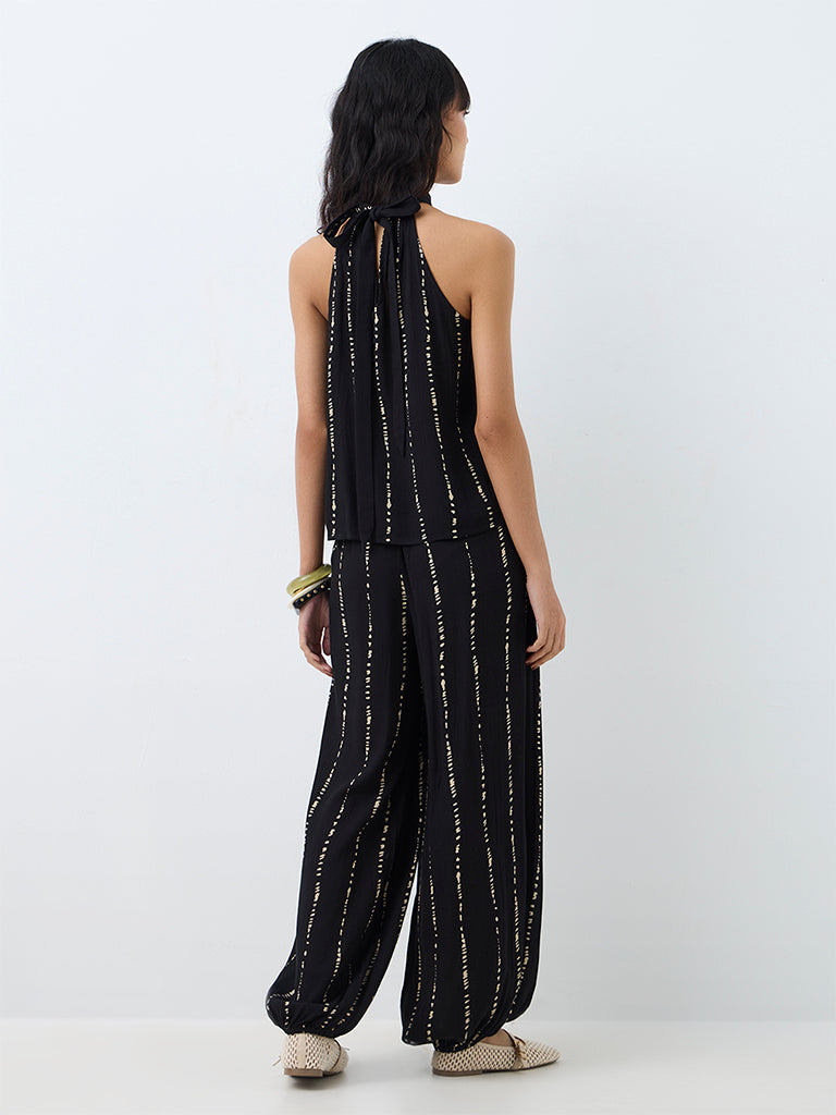 Bombay Paisley Black Striped High-Rise Balloon Pants