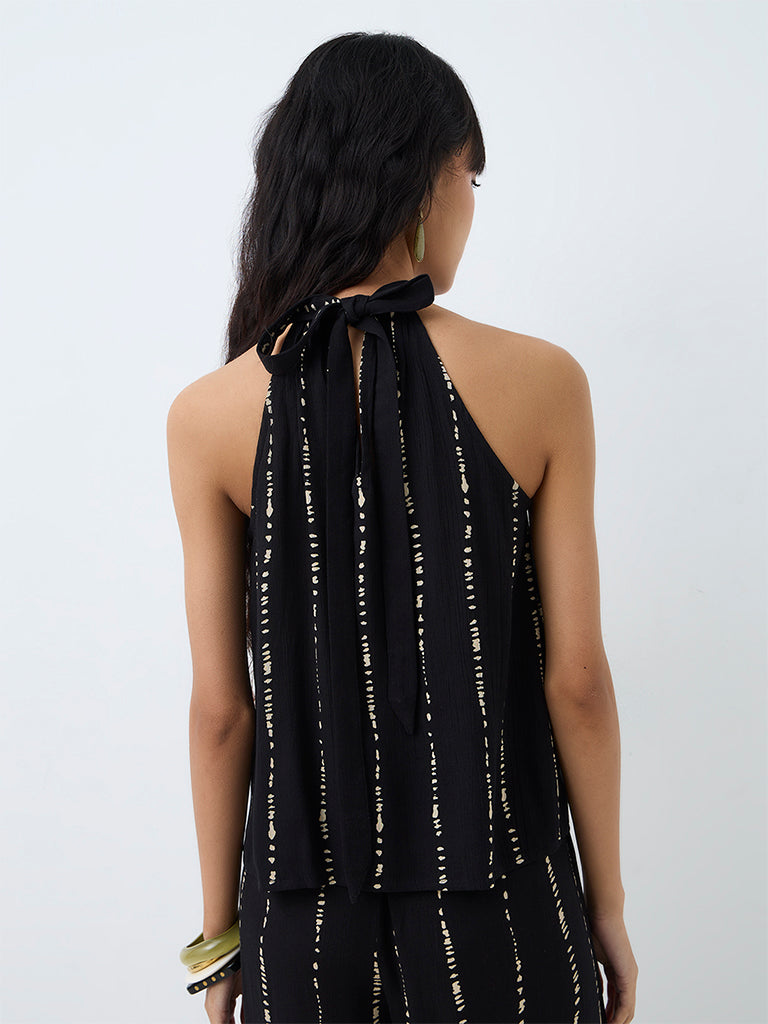 Bombay Paisley Black Striped Halter-Neck Top