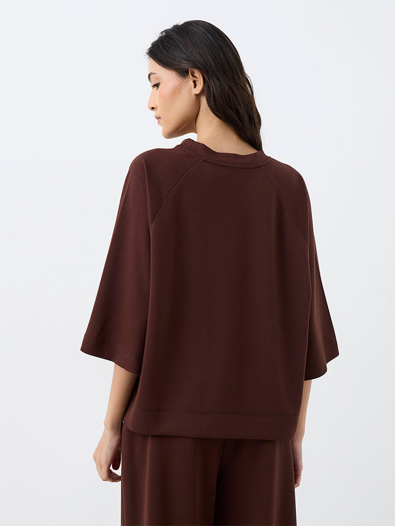 Wunderlove Dark Brown Solid Cotton T-Shirt