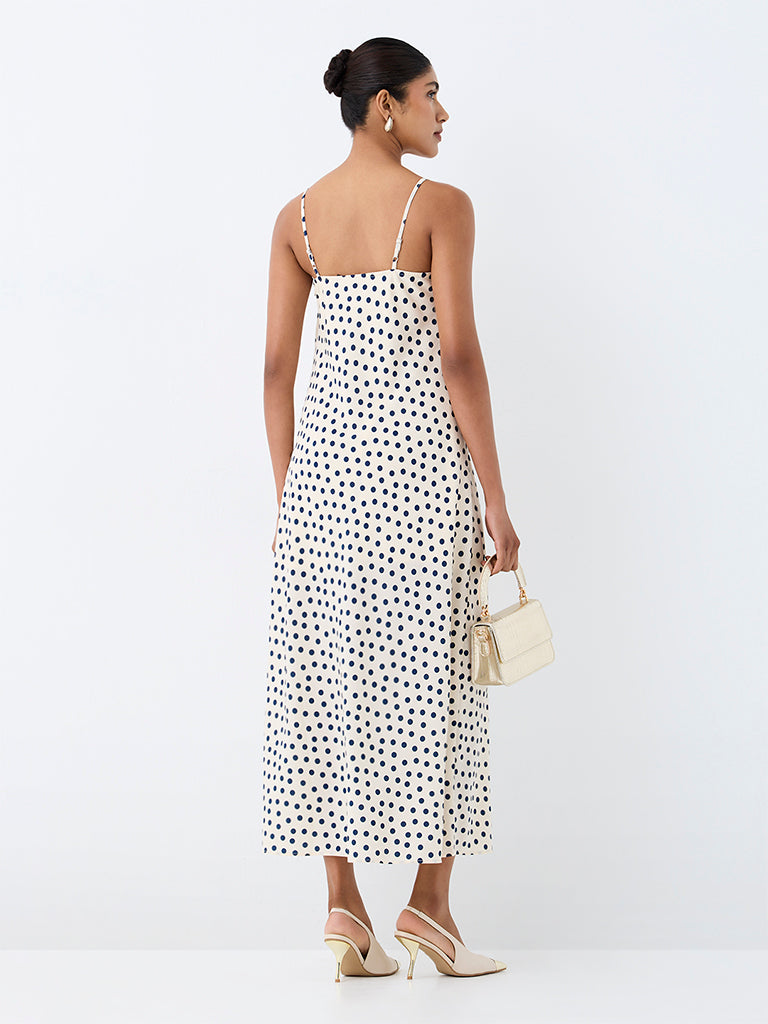 Wardrobe Cream Polka-Dot Lace-Detail Straight Dress