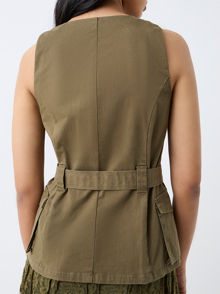 LOV Dark Olive Denim Top with Belt