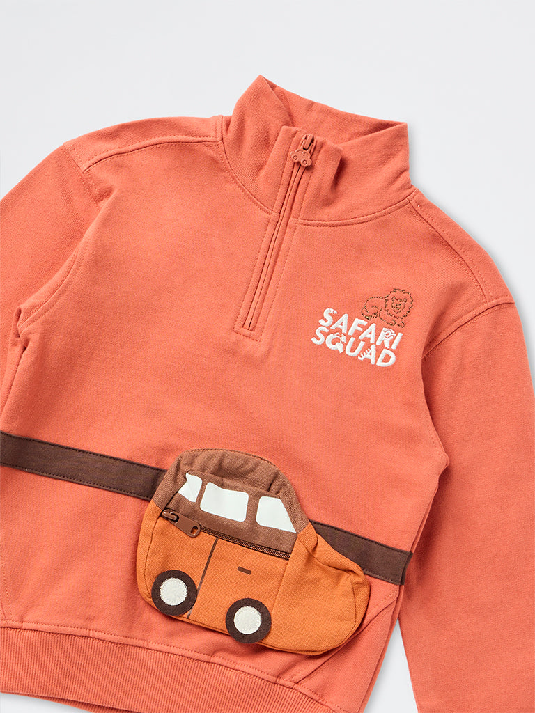 HOP Kids Boys Orange Waist-Bag Style Cotton Sweatshirt