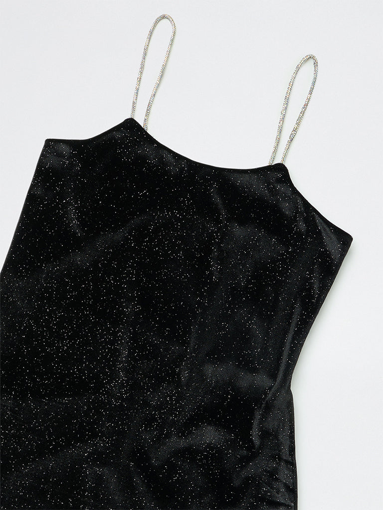 Girls Black Speckled Shimmer A-Line Dress