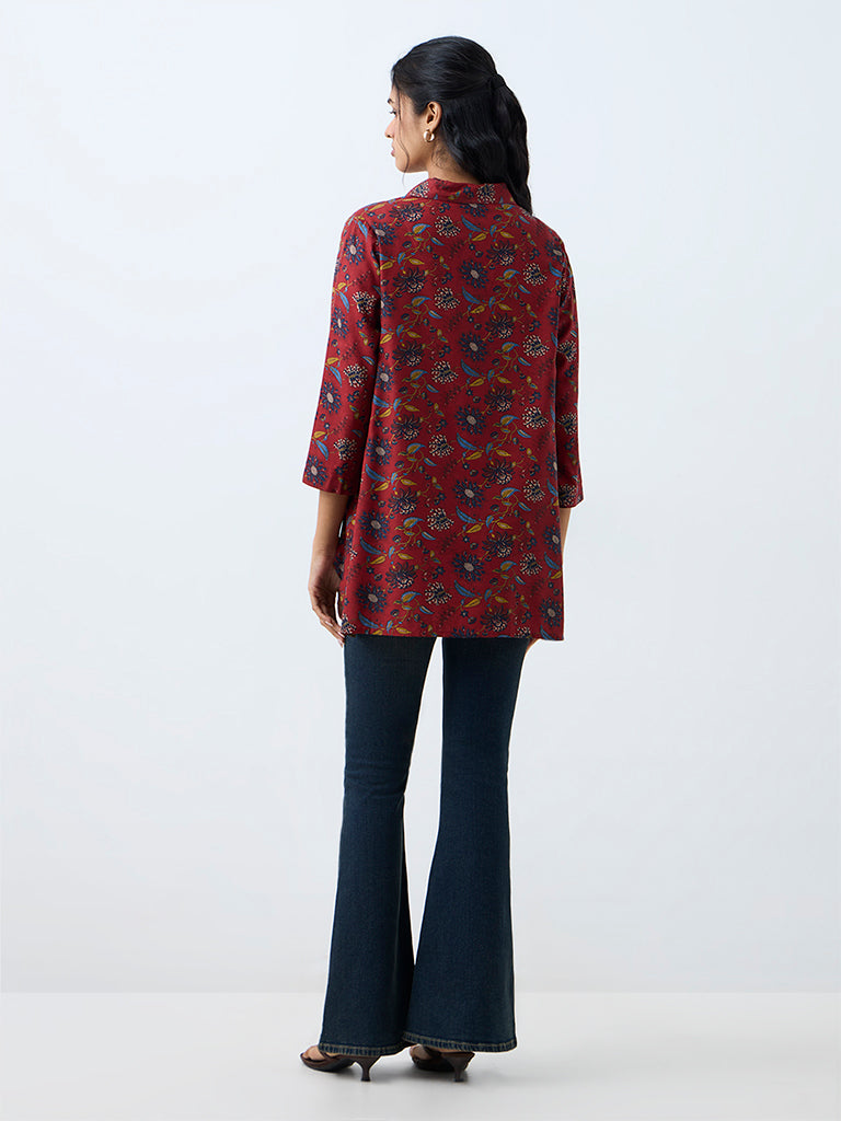 Utsa Maroon Floral Printed Tunic