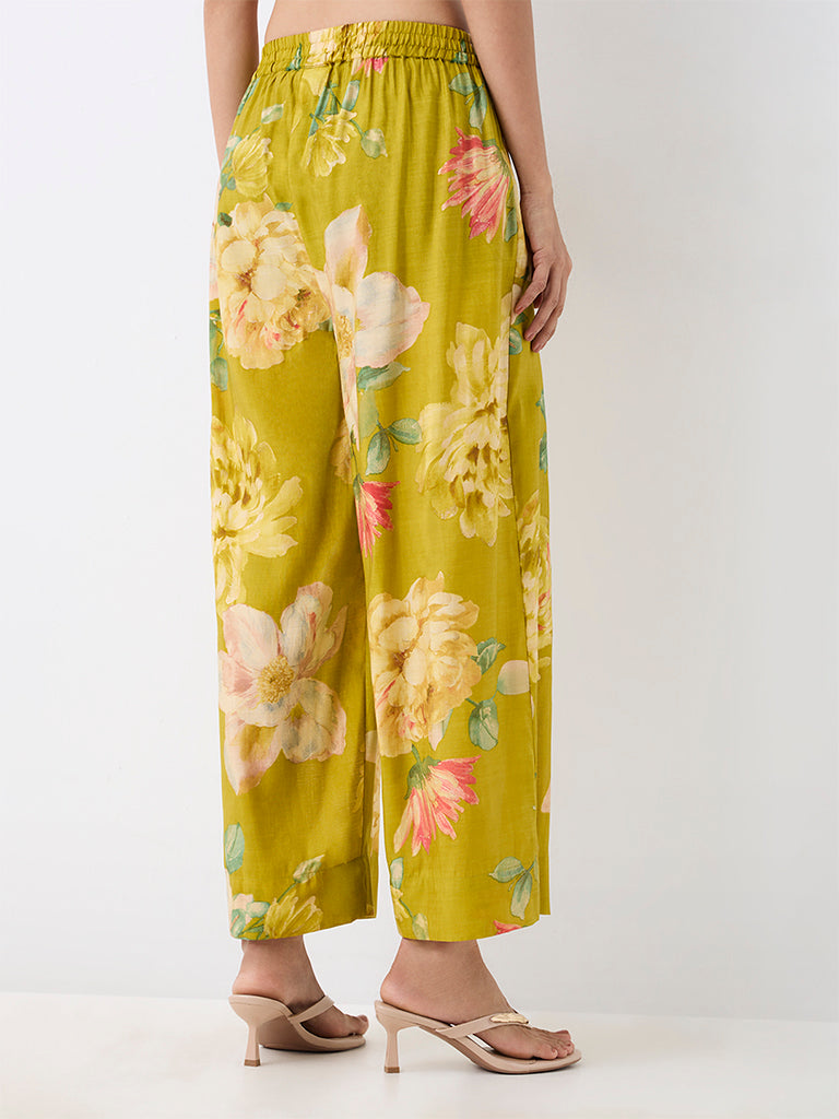 Utsa Lime Floral Printed Pants