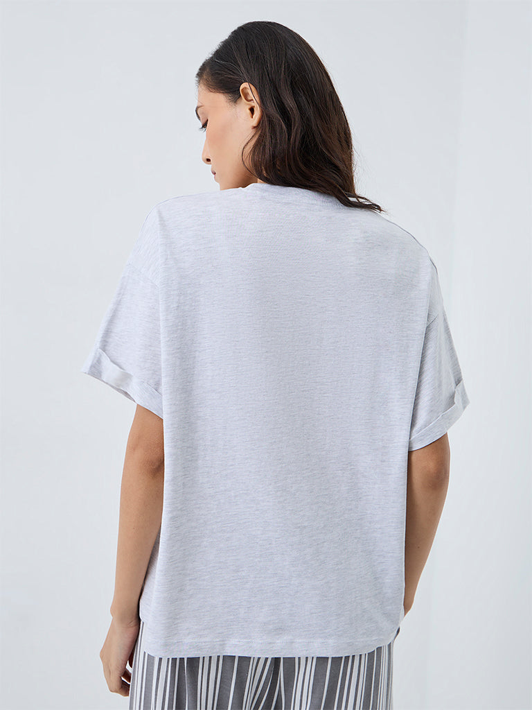 Wunderlove Grey Melange Cotton-Blend T-Shirt