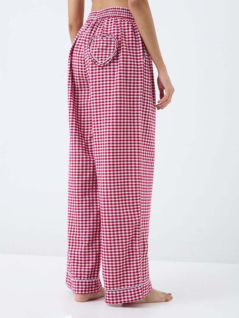 Superstar Red Gingham Checkered High-Rise Cotton Pants