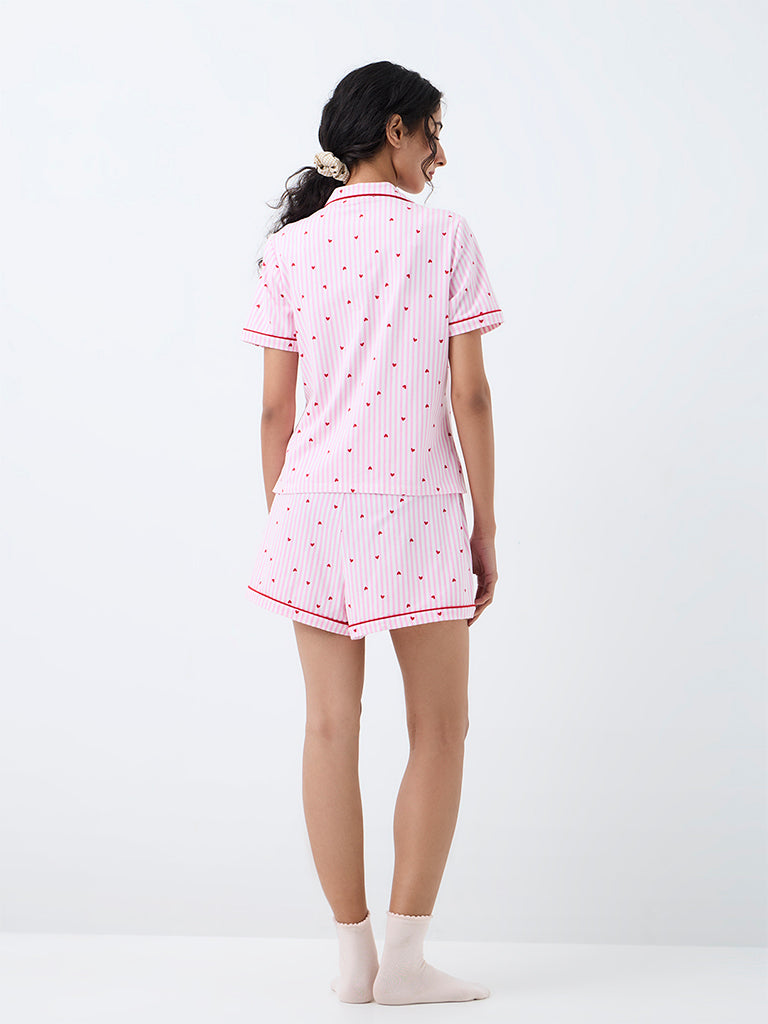 Superstar Pink Heart Printed Shirt and Shorts Set