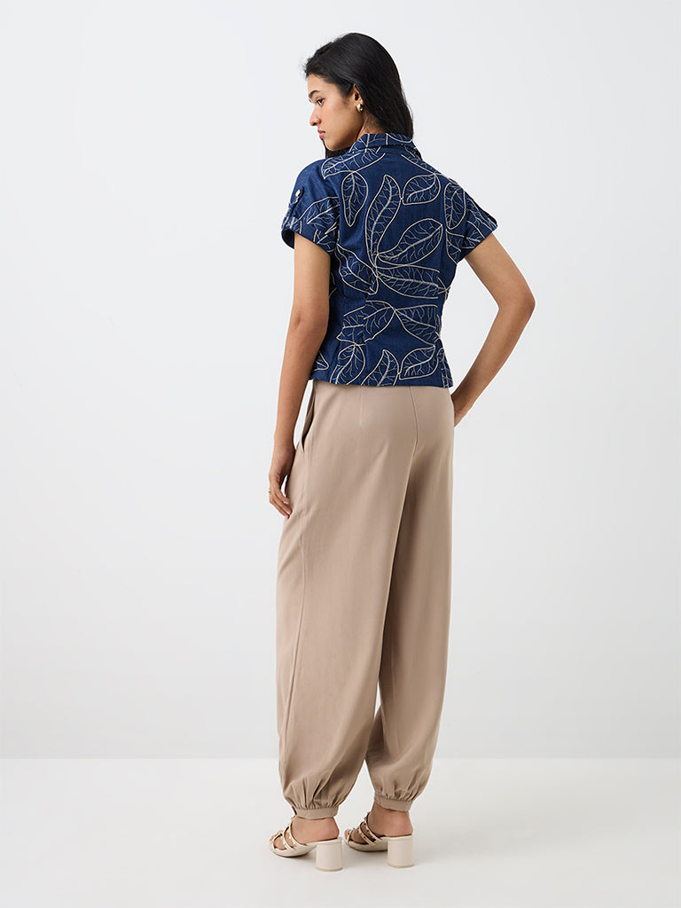 LOV Light Taupe High-Rise Harem Cotton Pants