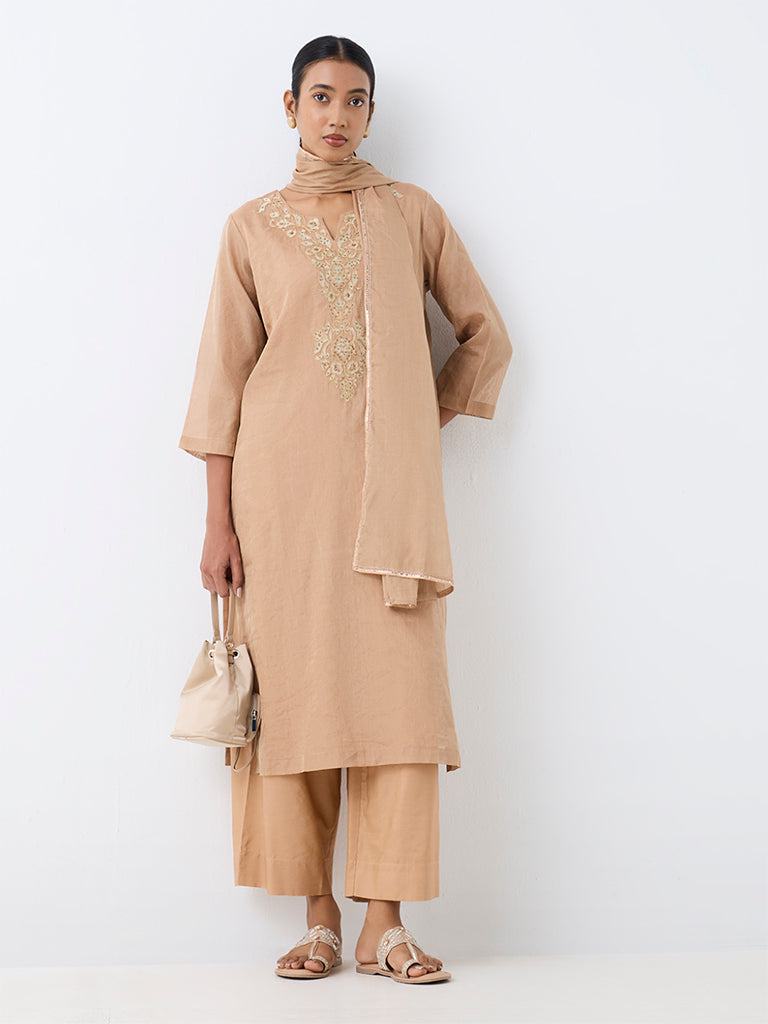 Zuba Beige Embellished Dupatta