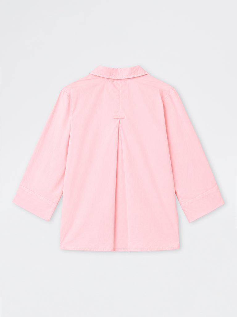 Gia Light Pink Floral Embroidered Cotton Shirt