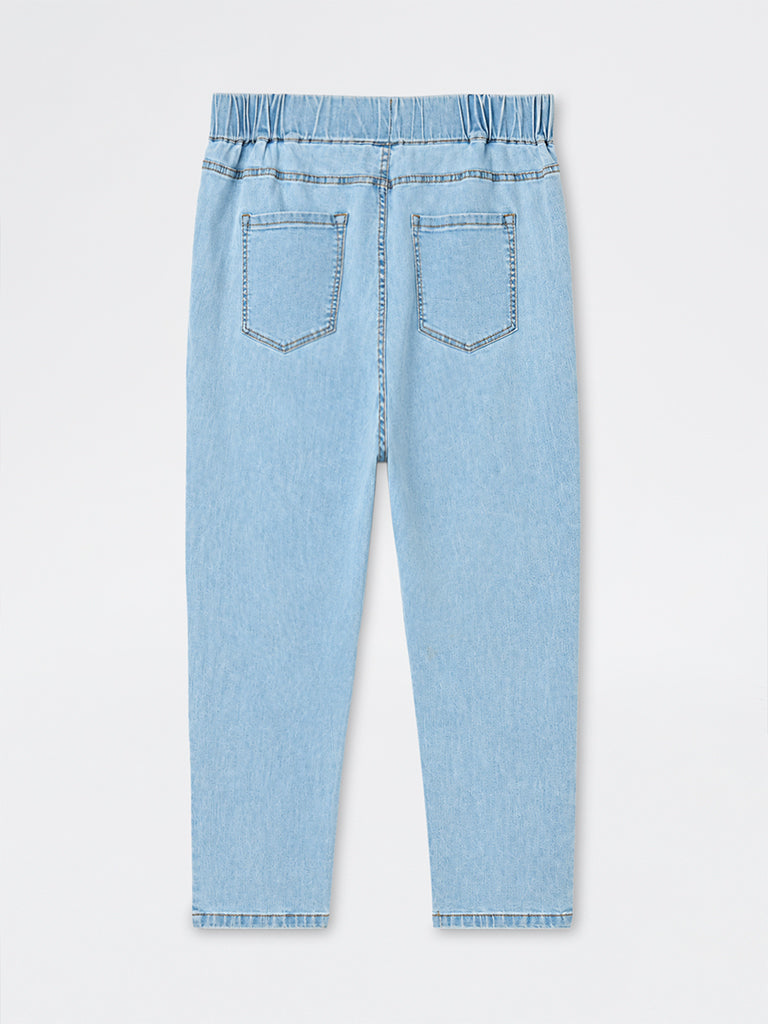 Gia Light Blue Solid High-Waist Cotton-Blend Jeggings