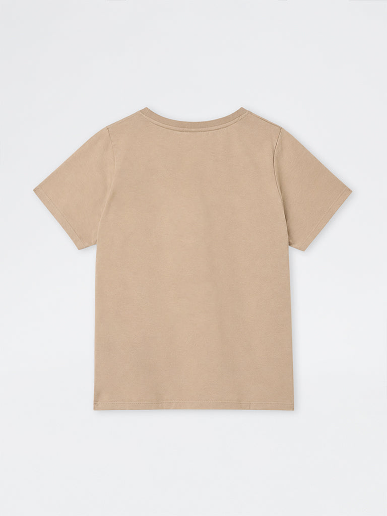 Gia Beige Floral Appliqué Cotton-Blend T-Shirt