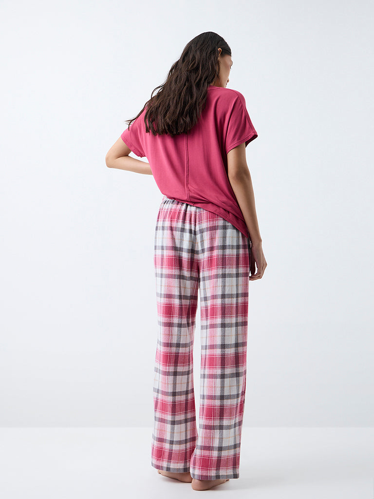 Wunderlove Pink Checkered High-Rise Pants
