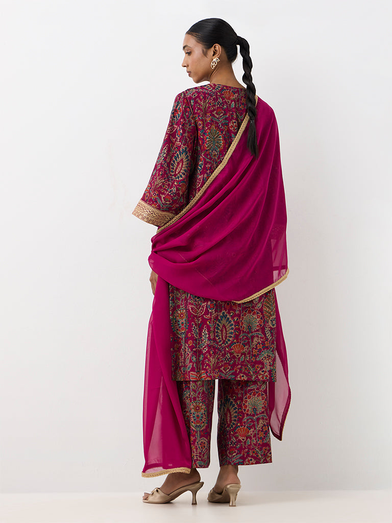 Vark Magenta Botanical Pattern A-Line Ethnic Set