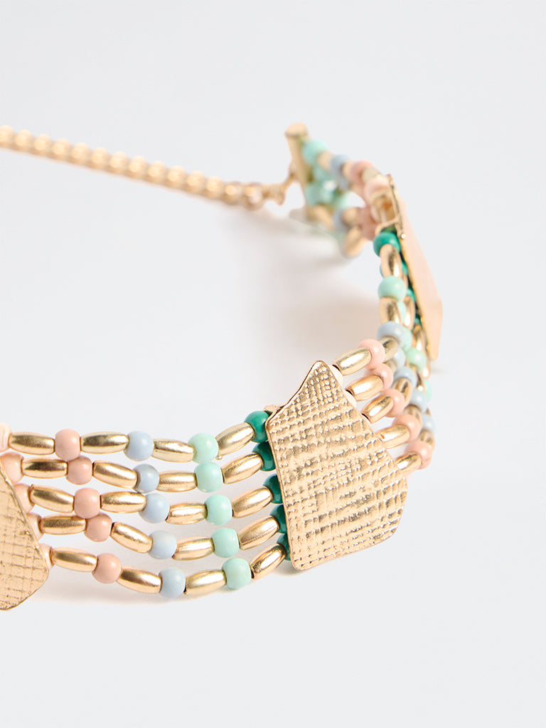 Westside Accessories Gold Metal Textured Beaded Choker Necklace