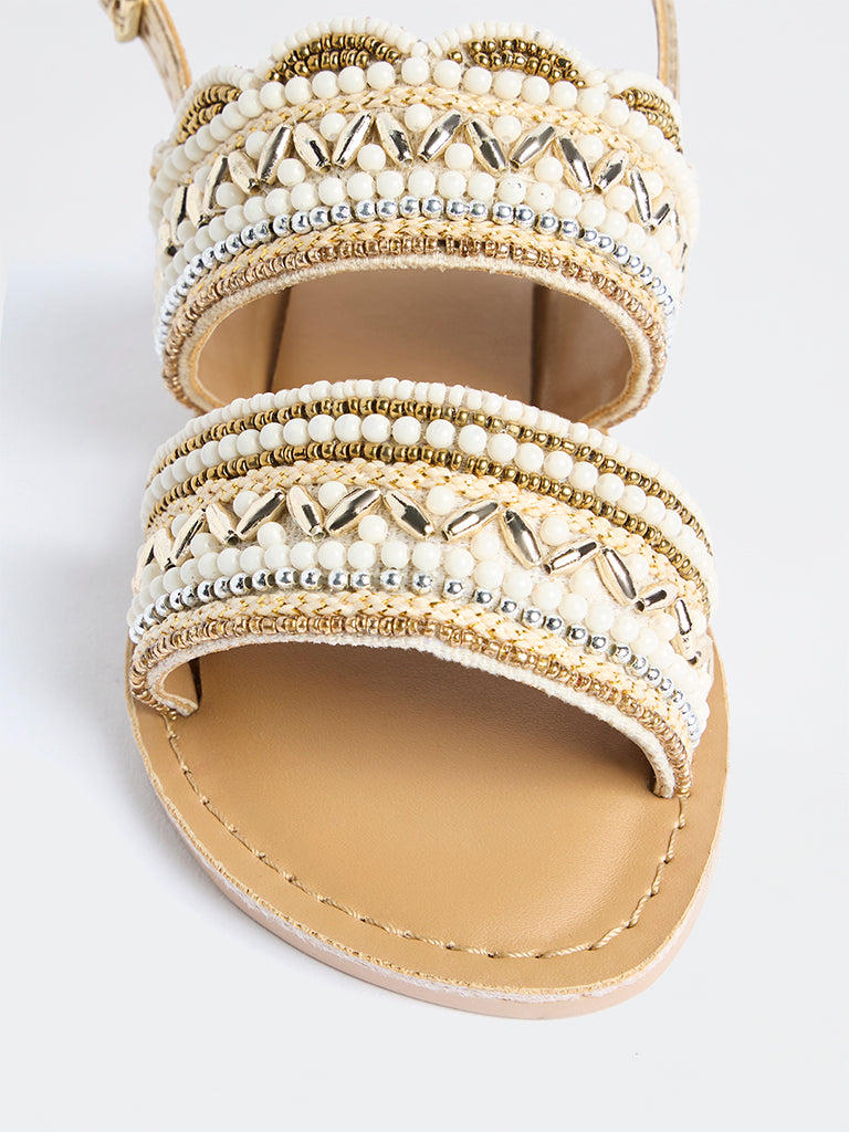 Yellow Ivory Beadwork Embellished Sandals