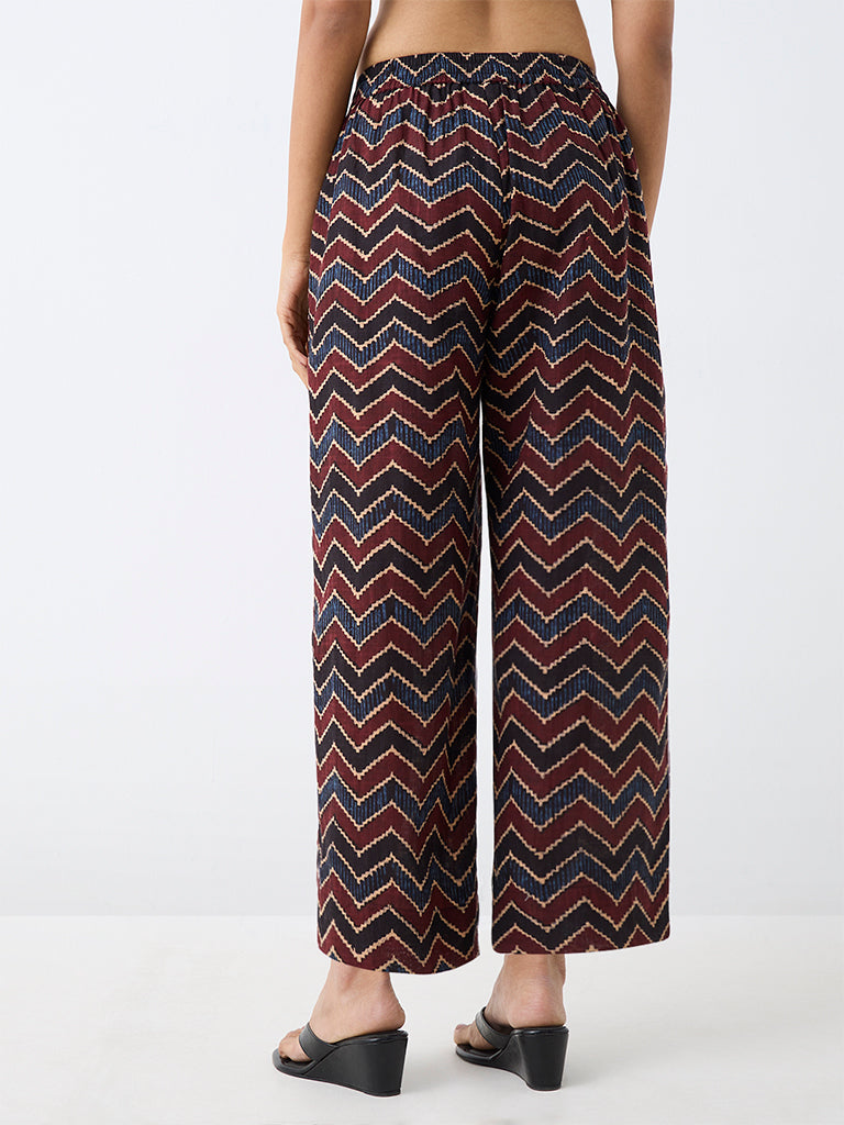 Utsa Multicolour Chevron Printed Cotton Pants