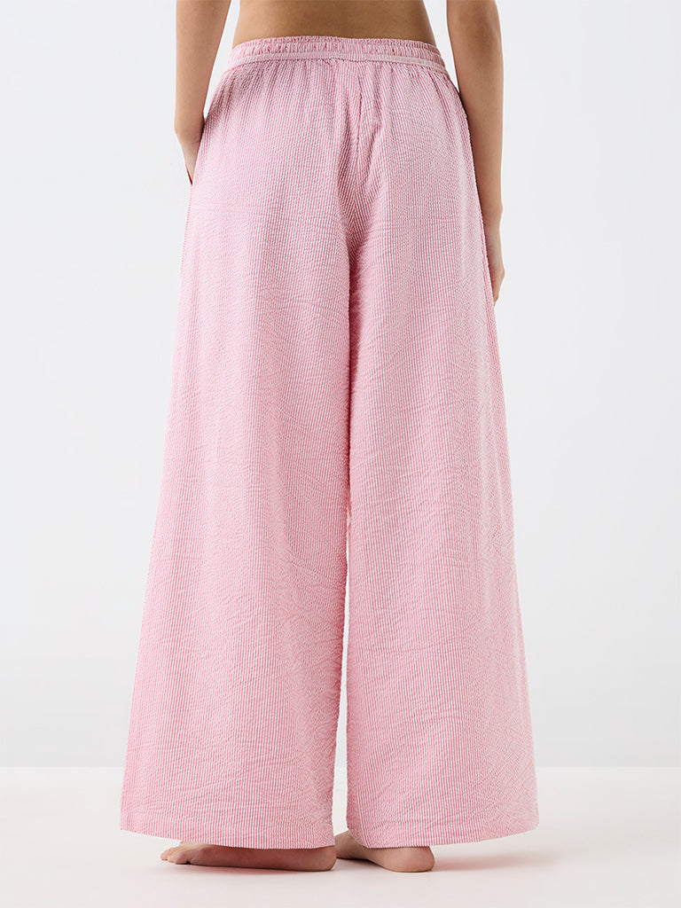 Wunderlove Pink Striped High-Rise Cotton-Blend Pants