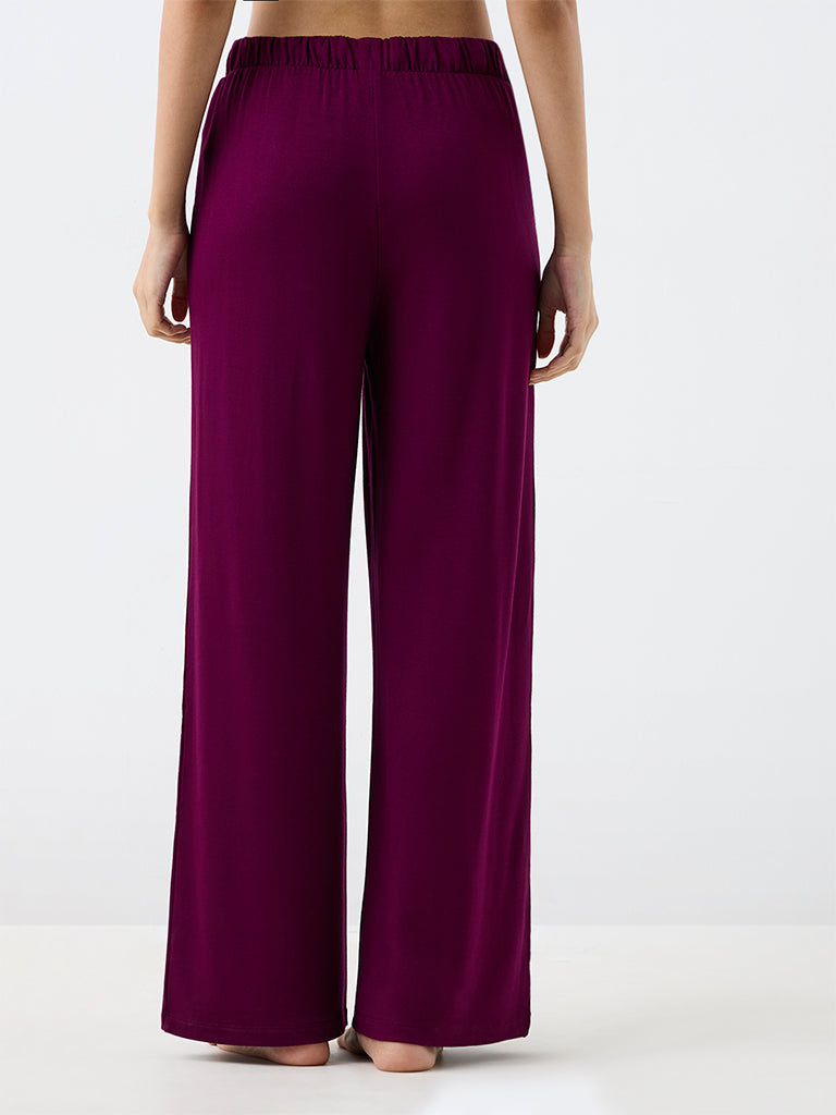 Wunderlove Plum Solid High-Rise Pants