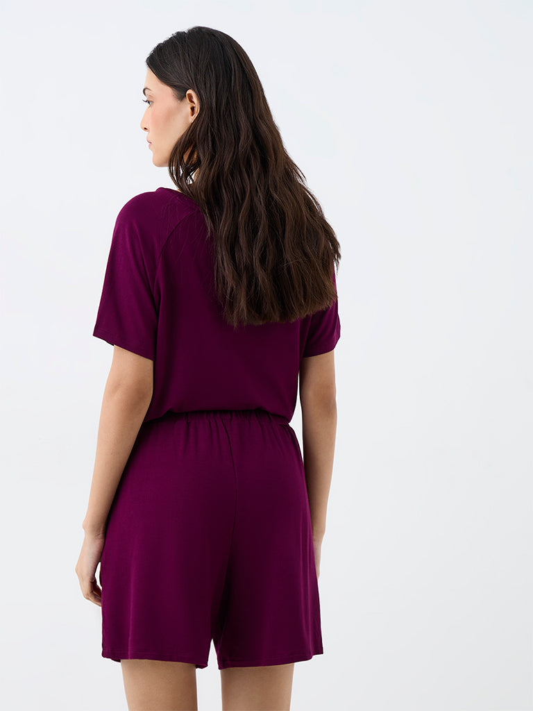 Wunderlove Plum Solid High-Rise Shorts