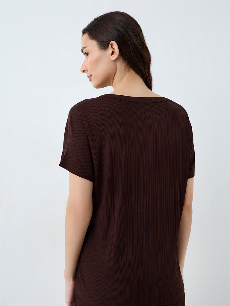 Wunderlove Dark Brown Ribbed T-Shirt