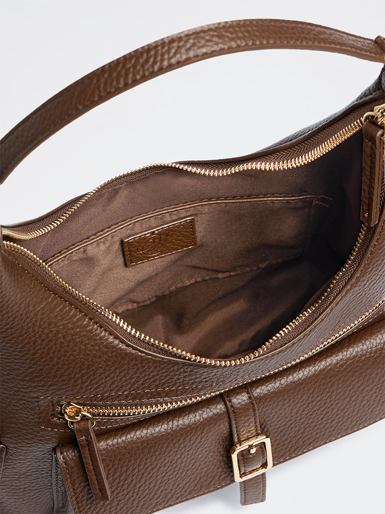Westside Brown Textured Multi-Pocket Shoulder Bag
