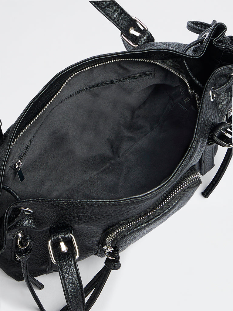 Westside Black Textured Hobo Shoulder Bag