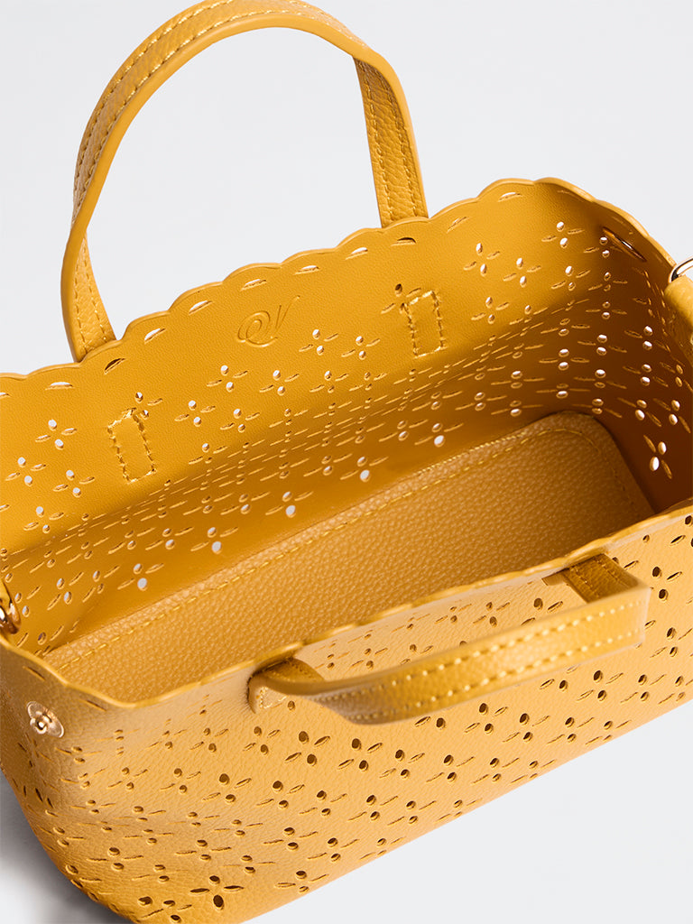 Westside Mustard Floral Laser-Cut Crossbody Sling Bag