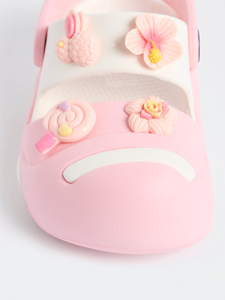 Yellow Pink Floral-Applique Clogs