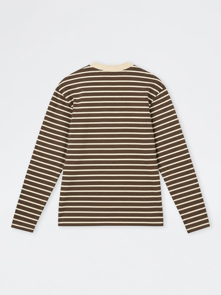 WES Casuals Dark Brown Striped Relaxed-Fit Cotton T-Shirt