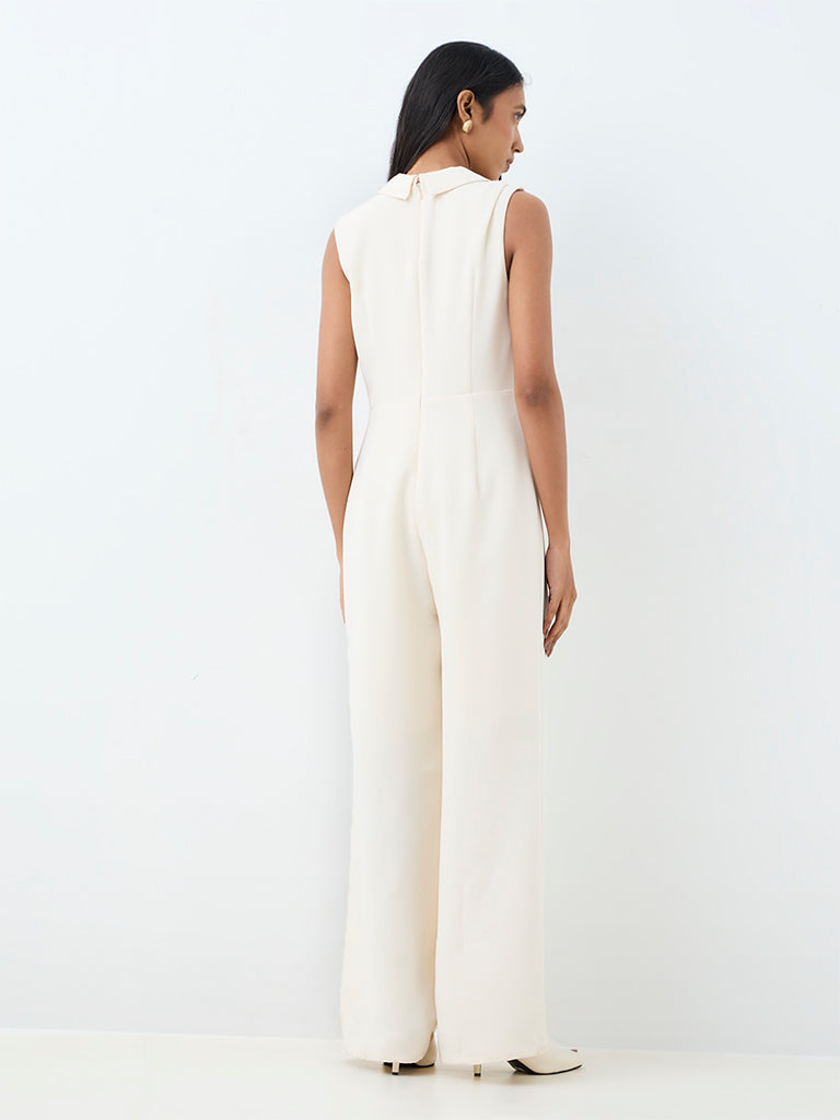 Wardrobe Off-White Solid Jumpsuit