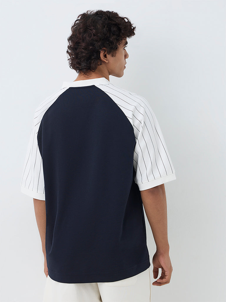 Nuoflexx Navy Printed Relaxed-Fit Cotton-Blend T-Shirt