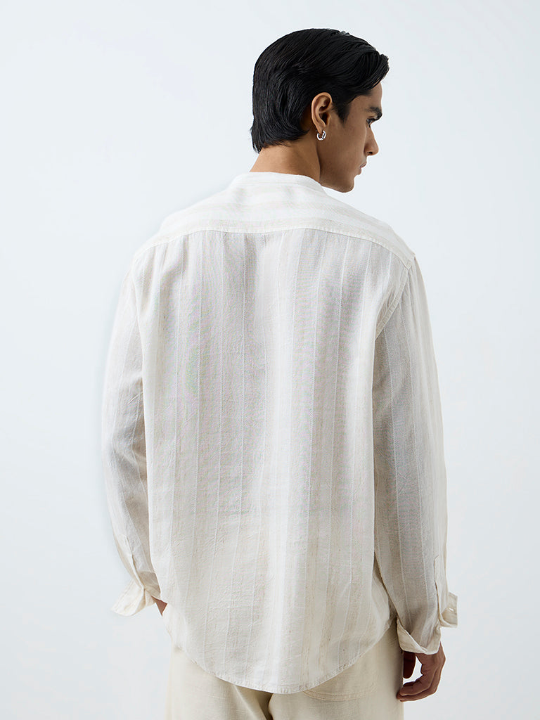 ETA Off-White Striped Pattern Relaxed-Fit Shirt
