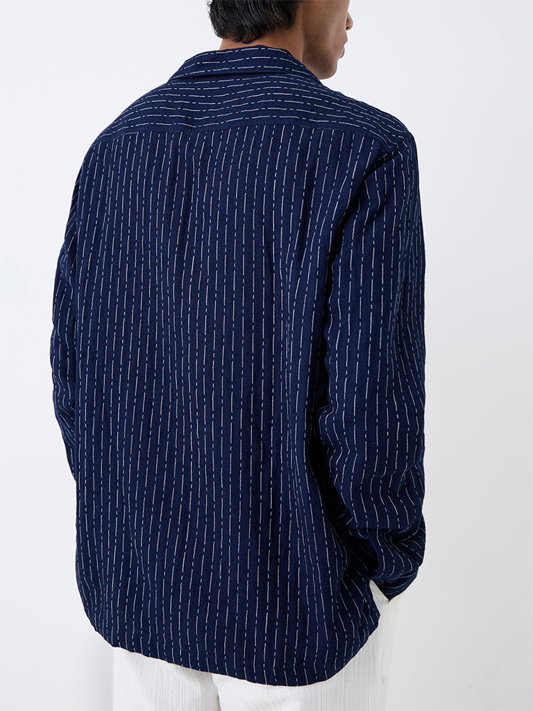 ETA Navy Striped Relaxed-Fit Cotton Shirt