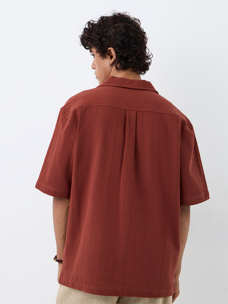 ETA Rust Embroidered Relaxed-Fit Cotton Shirt