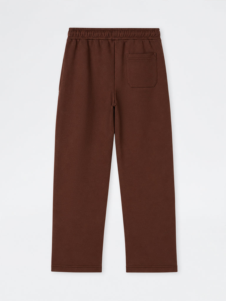WES Casuals Brown Solid Relaxed-Fit Mid-Rise Cotton-Blend Track Pants